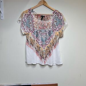 F.A.N.G Women's Geometric Scoop Neck Blouse Multicolor Bohemian Size L